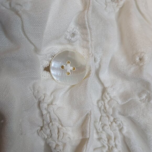 Chico's Linen Blazer Women's XL White Ruched Front Eyelet Mother of Pearl Button - Picture 5 of 15